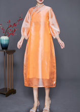 Load image into Gallery viewer, DIY Orange Stand Collar Lace Patchwork Silk Dress Bracelet Sleeve