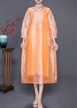 Load image into Gallery viewer, DIY Orange Stand Collar Lace Patchwork Silk Dress Bracelet Sleeve