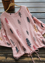 Load image into Gallery viewer, DIY Pink O Neck Print Cinched Patchwork Cotton Shirt Top Summer