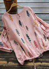 Load image into Gallery viewer, DIY Pink O Neck Print Cinched Patchwork Cotton Shirt Top Summer