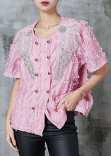 Load image into Gallery viewer, DIY Pink Tasseled Double Breast Chiffon Shirt Tops Summer