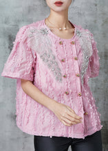 Load image into Gallery viewer, DIY Pink Tasseled Double Breast Chiffon Shirt Tops Summer