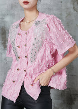 Load image into Gallery viewer, DIY Pink Tasseled Double Breast Chiffon Shirt Tops Summer