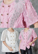 Load image into Gallery viewer, DIY Pink Tasseled Double Breast Chiffon Shirt Tops Summer