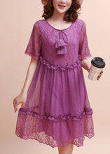 Load image into Gallery viewer, DIY Purple Ruffled Embroidered Silk Dress Summer