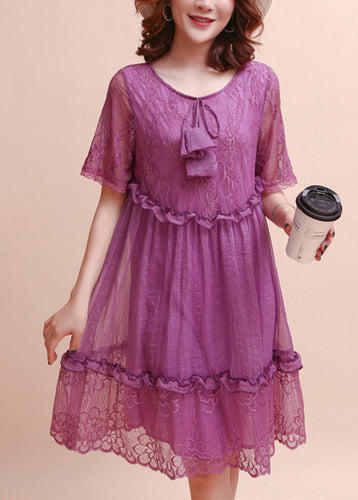 DIY Purple Ruffled Embroidered Silk Dress Summer