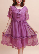 Load image into Gallery viewer, DIY Purple Ruffled Embroidered Silk Dress Summer