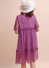 Load image into Gallery viewer, DIY Purple Ruffled Embroidered Silk Dress Summer