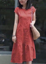 Load image into Gallery viewer, DIY Red Asymmetrical Patchwork Mid Dresses Short Sleeve