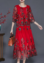 Load image into Gallery viewer, DIY Red Embroidered Tulle Vacation Dresses Summer