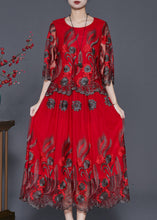 Load image into Gallery viewer, DIY Red Embroidered Tulle Vacation Dresses Summer