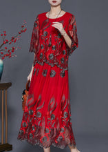 Load image into Gallery viewer, DIY Red Embroidered Tulle Vacation Dresses Summer