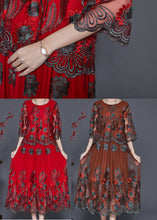 Load image into Gallery viewer, DIY Red Embroidered Tulle Vacation Dresses Summer