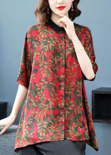 Load image into Gallery viewer, DIY Red Peter Pan Collar Print Patchwork Silk Shirts Summer