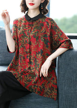 Load image into Gallery viewer, DIY Red Peter Pan Collar Print Patchwork Silk Shirts Summer