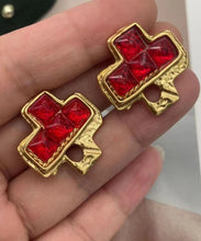 Load image into Gallery viewer, DIY Red Sterling Silver Overgild Crystal Asymmetric Stud Earrings