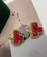 Load image into Gallery viewer, DIY Red Sterling Silver Overgild Crystal Asymmetric Stud Earrings