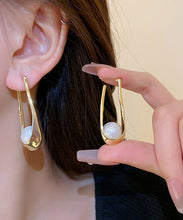 Load image into Gallery viewer, DIY Silk Alloy Pearl Asymmetrical U Shaped Hoop Earrings