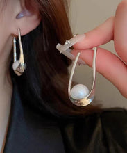 Load image into Gallery viewer, DIY Silk Alloy Pearl Asymmetrical U Shaped Hoop Earrings