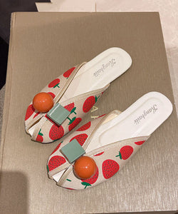 DIY Strawberry Print Splicing Slide Sandals Cotton Fabric