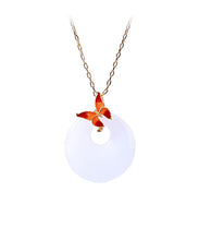 Load image into Gallery viewer, DIY White Copper Overgild Jade Enamel Butterfly Pendant Necklace