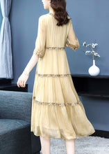 Load image into Gallery viewer, DIY Yellow Ruffled Patchwork Silk Maxi Dresses Summer