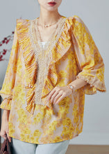 Load image into Gallery viewer, DIY Yellow Ruffled Print Chiffon Top Summer