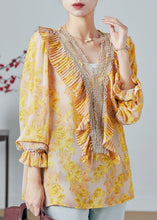 Load image into Gallery viewer, DIY Yellow Ruffled Print Chiffon Top Summer