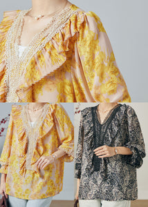 DIY Yellow Ruffled Print Chiffon Top Summer