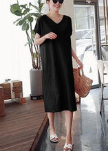 Load image into Gallery viewer, DIY o neck side open Cotton summer Tunics linen Black stripes Dress