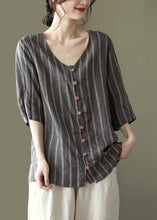 Load image into Gallery viewer, Dark Gray V Neck Button Linen Shirts Half Sleeve