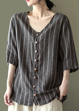 Load image into Gallery viewer, Dark Gray V Neck Button Linen Shirts Half Sleeve