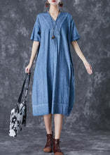 Load image into Gallery viewer, Denim Blue Cotton Robe Dresses Oversized Pockets Summer