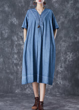 Load image into Gallery viewer, Denim Blue Cotton Robe Dresses Oversized Pockets Summer