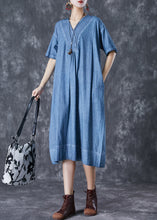 Load image into Gallery viewer, Denim Blue Cotton Robe Dresses Oversized Pockets Summer