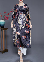 Load image into Gallery viewer, Diy Black Oversized Print Silk Velour Long Dress Bracelet Sleeve