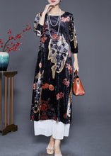 Load image into Gallery viewer, Diy Black Oversized Print Silk Velour Long Dress Bracelet Sleeve