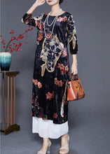 Load image into Gallery viewer, Diy Black Oversized Print Silk Velour Long Dress Bracelet Sleeve