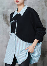 Load image into Gallery viewer, Diy Blue Striped Patchwork Cotton Loose Sweatshirts Top Spring