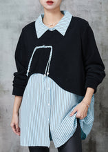 Load image into Gallery viewer, Diy Blue Striped Patchwork Cotton Loose Sweatshirts Top Spring