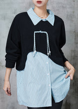 Load image into Gallery viewer, Diy Blue Striped Patchwork Cotton Loose Sweatshirts Top Spring