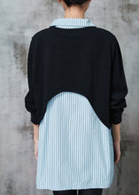 Load image into Gallery viewer, Diy Blue Striped Patchwork Cotton Loose Sweatshirts Top Spring