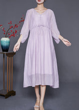 Load image into Gallery viewer, Diy Light Purple V Neck Cinched Silk Cotton Long Dresses Summer