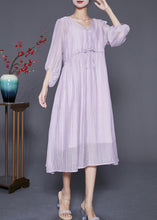 Load image into Gallery viewer, Diy Light Purple V Neck Cinched Silk Cotton Long Dresses Summer