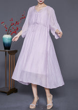 Load image into Gallery viewer, Diy Light Purple V Neck Cinched Silk Cotton Long Dresses Summer