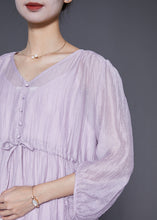 Load image into Gallery viewer, Diy Light Purple V Neck Cinched Silk Cotton Long Dresses Summer