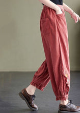 Load image into Gallery viewer, Diy Pink Elastic Waist Embroidered Warm Fleece Corduroy Harem Pants Spring