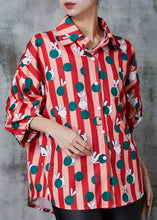 Load image into Gallery viewer, Diy Red Rabbit Striped Silk Shirt Tops Spring