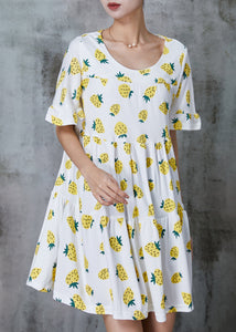 Diy Yellow Oversized Print Cotton Mini Dress Summer