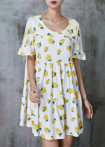 Diy Yellow Oversized Print Cotton Mini Dress Summer